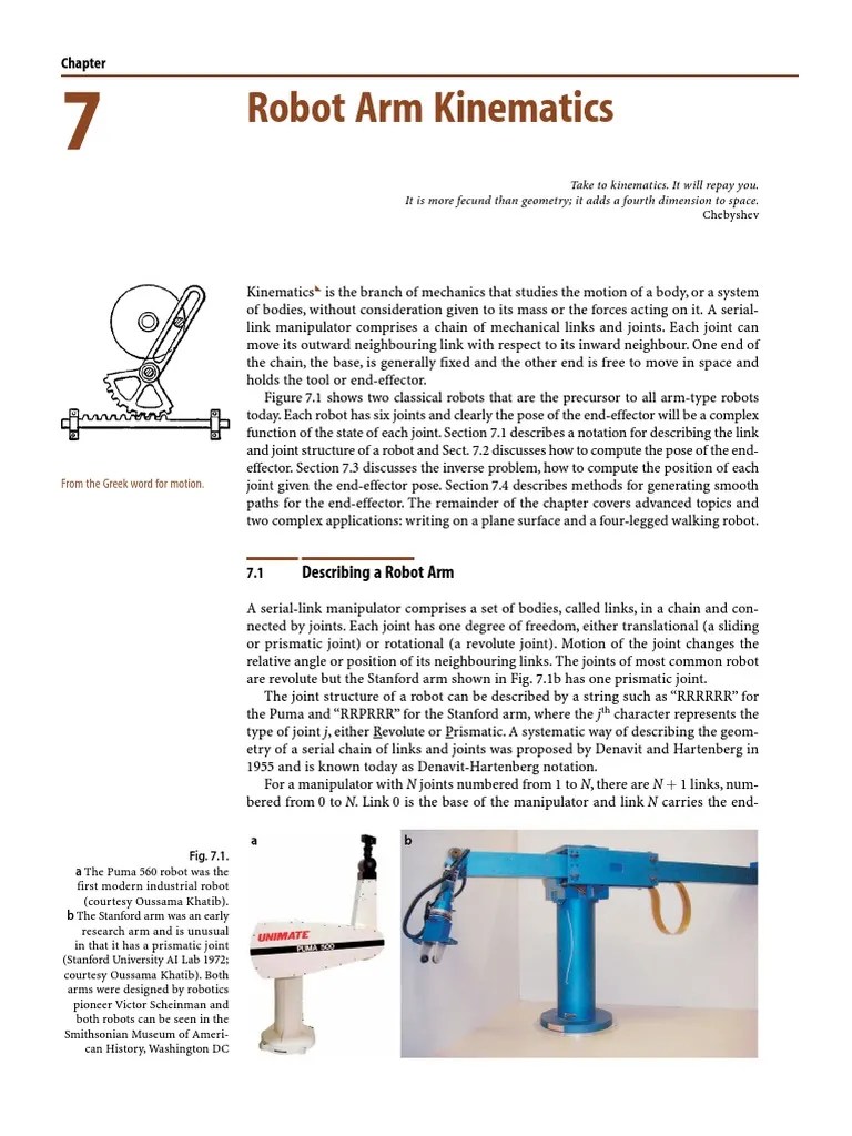 Robot Arm Kinematics PDF Cartesian Coordinate System Kinematics