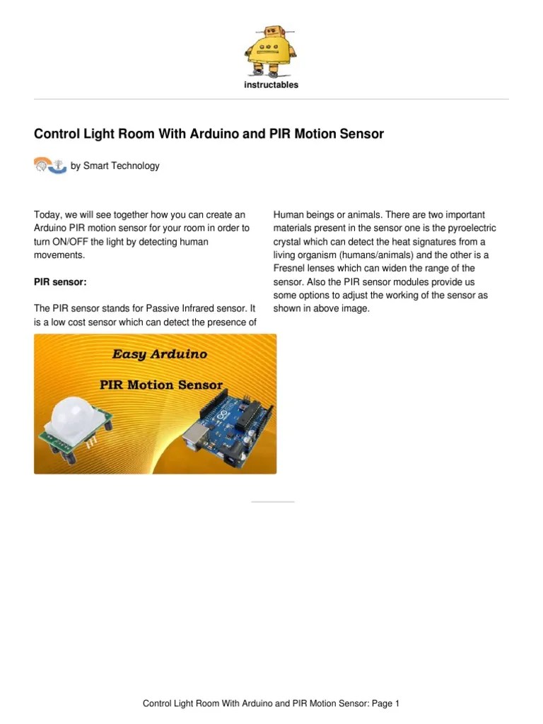 Control Light Room With Arduino and PIR Motion Sen | Download Free PDF