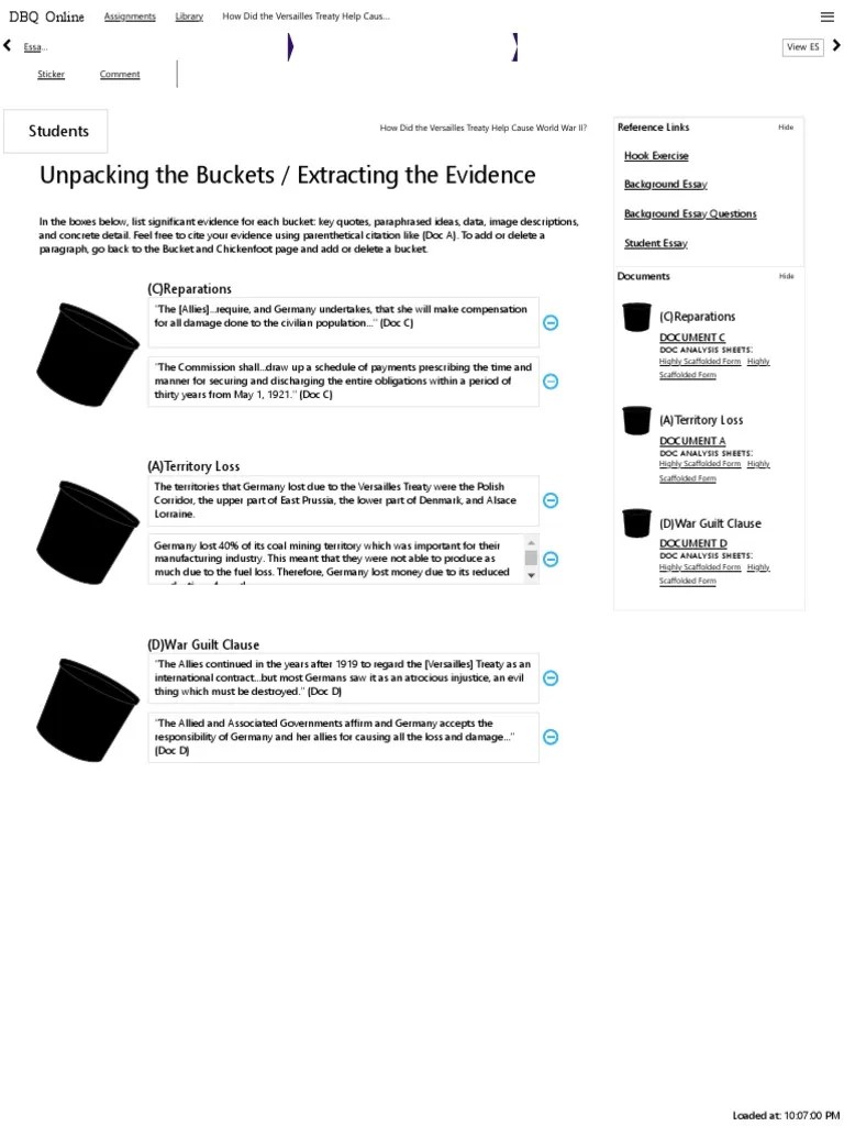DBQ Online Essay Builder Bucketing PDF World War I Reparations