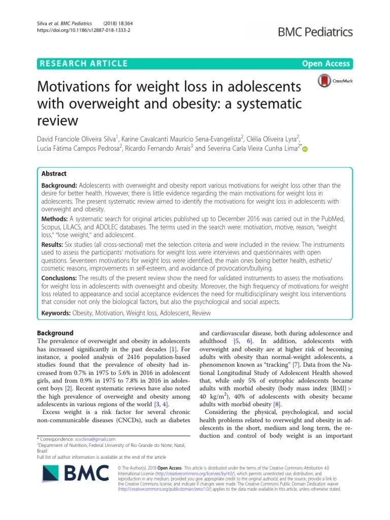 Motivations For Weight Loss in Adolescents With Overweight and Obesity