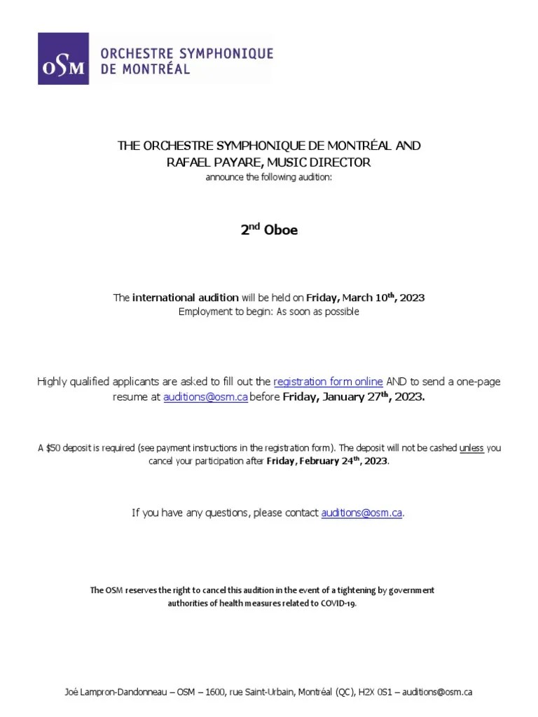 OSM International Audition 2nd Oboe PDF Orchestras Suite (Music)