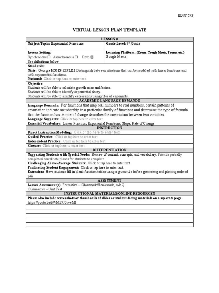 Virtual Lesson Plan Template PDF