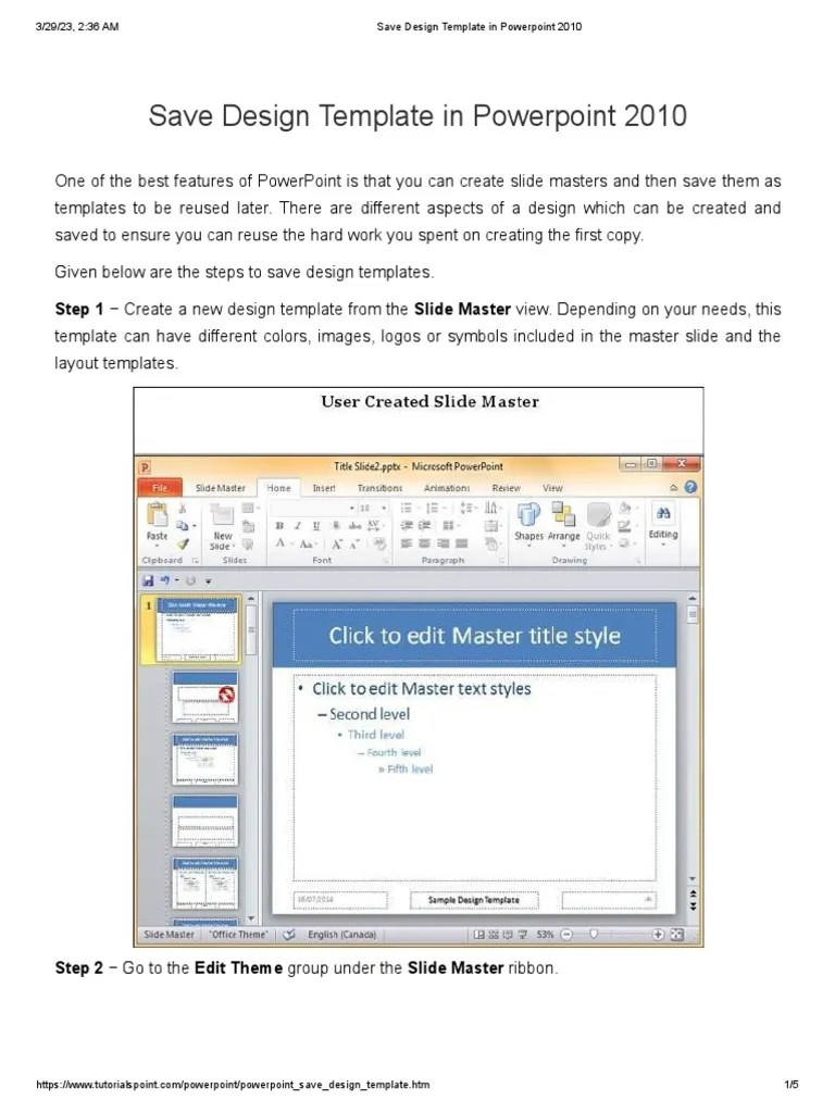 Save Design Template in Powerpoint 2010 PDF