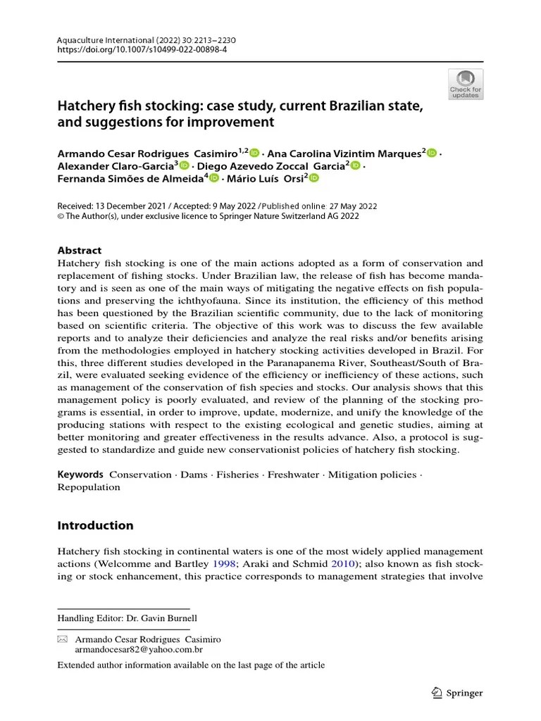 Hatchery Fish Stocking Case Study, Current Brazilian State, and Suggestions For Improvement