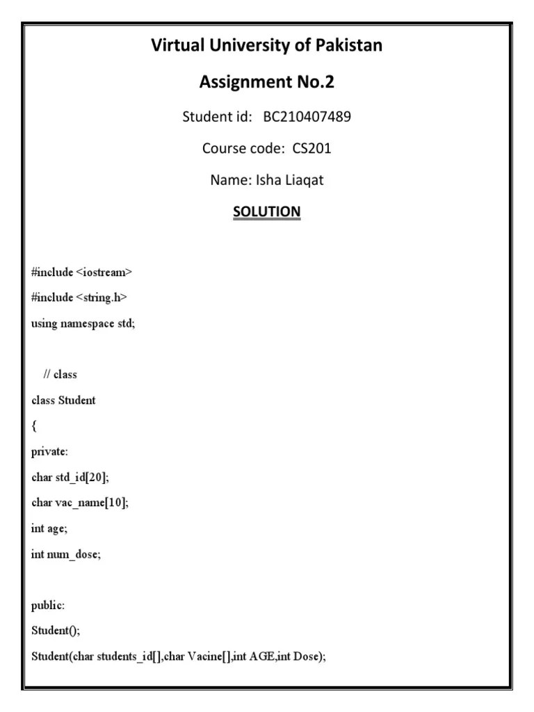 Student Vaccination Record Management System Using Classes in C++ PDF