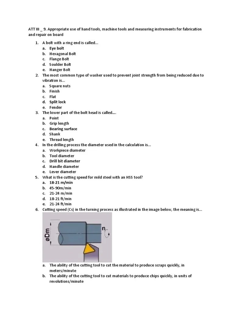 ATT III 9. Appropriate Use of Hand Tools, Machine Tools and Measuring