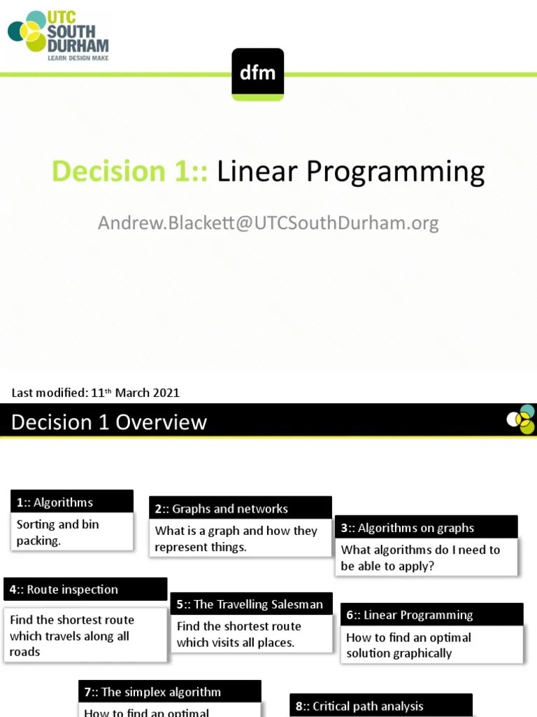 Decision 1 Linear Programming PDF Linear Programming Mathematical Optimization