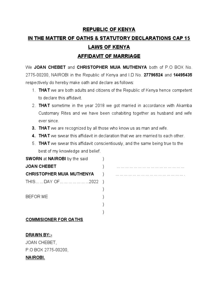 Republic of Kenya in The Matter of Oaths & Statutory Declarations Cap