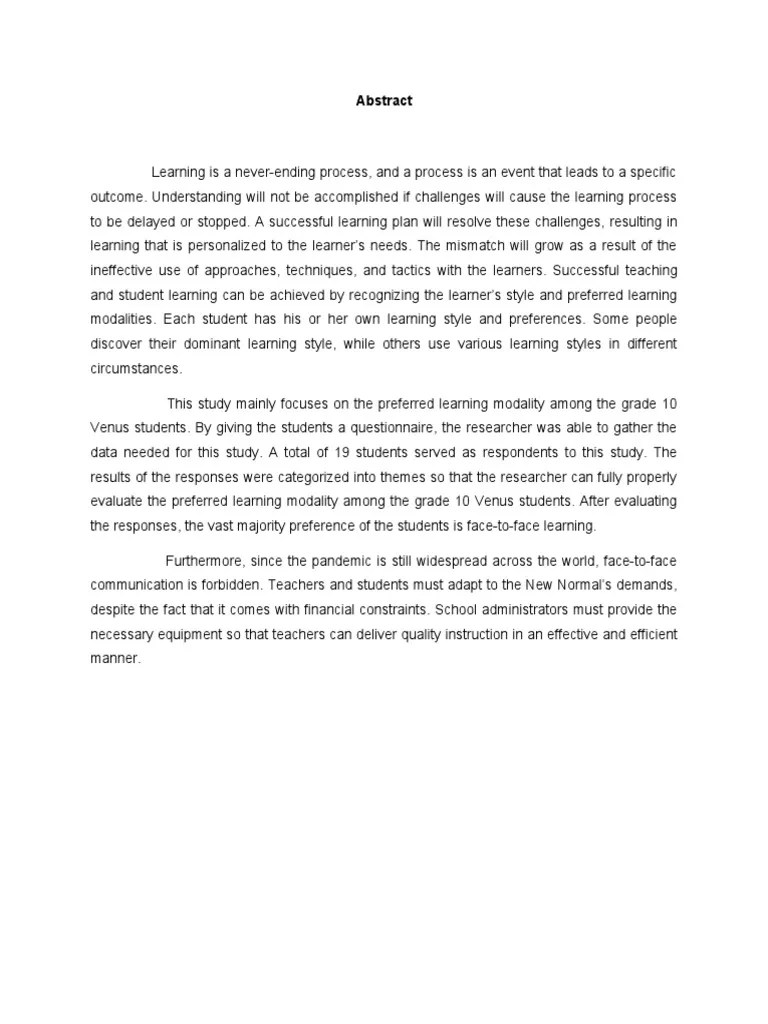 Abstract and Acknowledgement Kearl PDF Learning Styles Learning