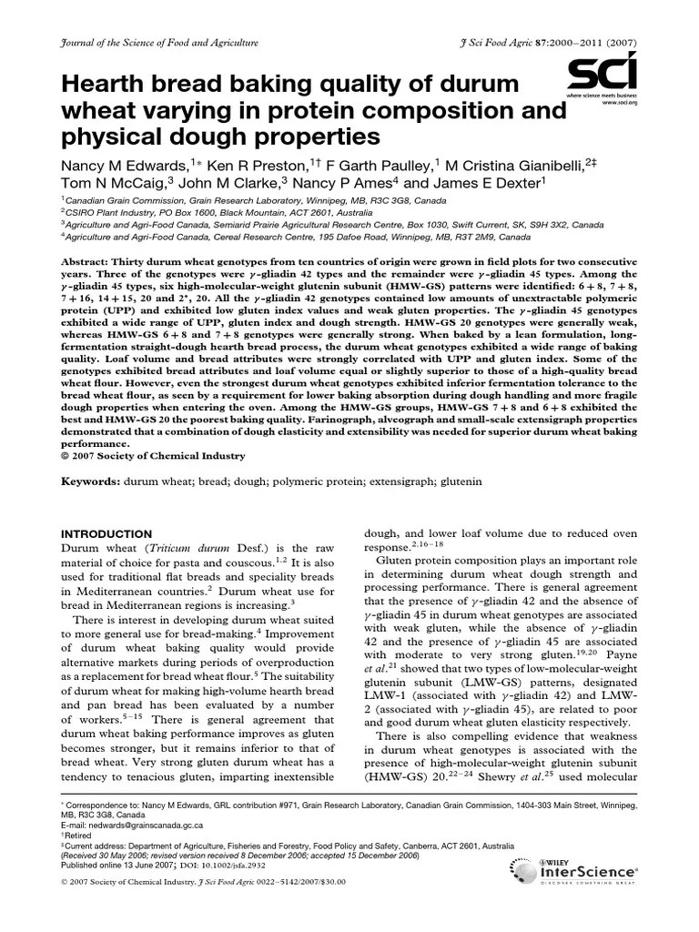 Hearth Bread Baking Quality of Durum Wheat Varying in Protein
