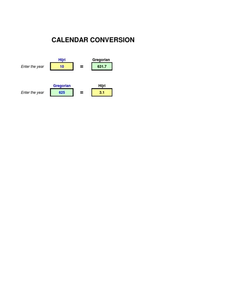 Calendar Conversion Tool Hijri to Gregorian PDF