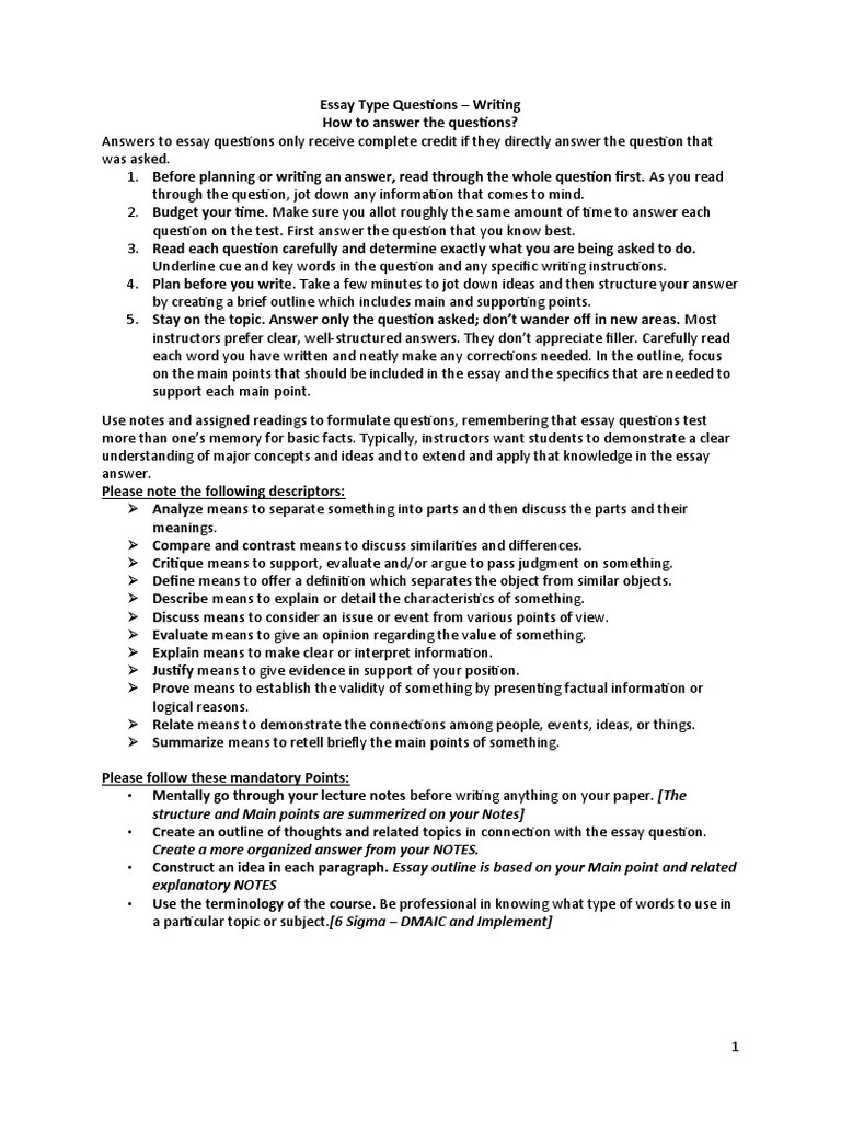 How To Answer The Essay Type Questions. PDF Essays Question
