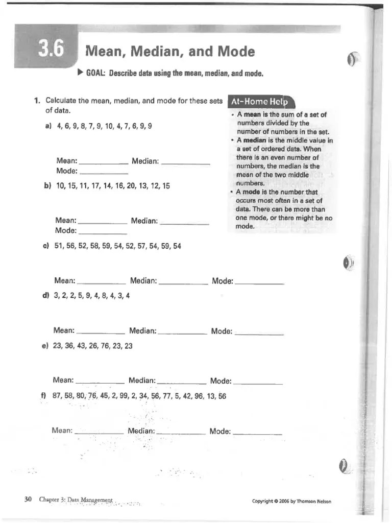 Mean Median Mode and Range PDF
