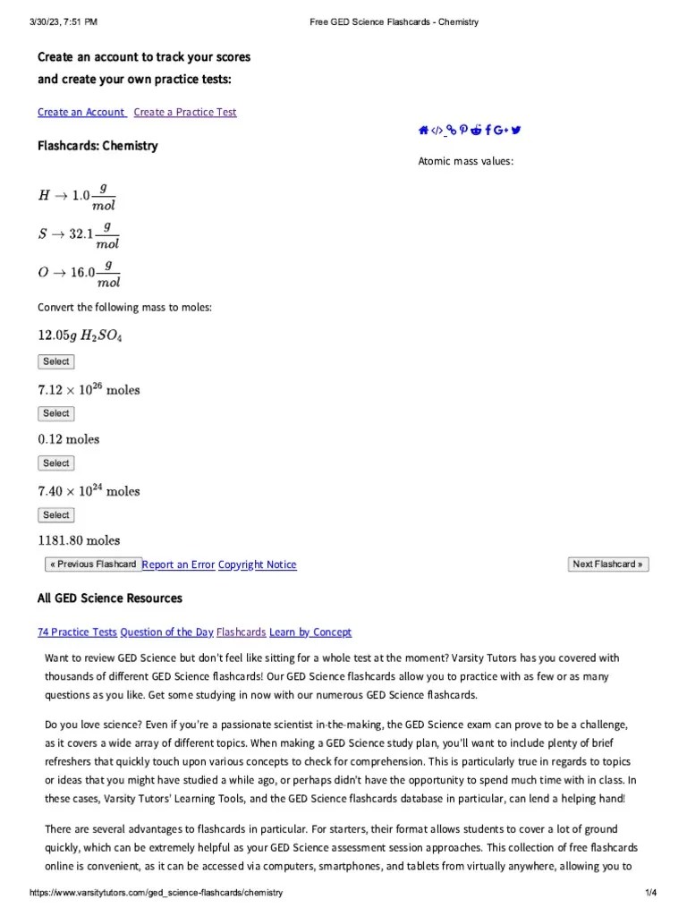 Free GED Science Flashcards Chemistry Q2 Q PDF
