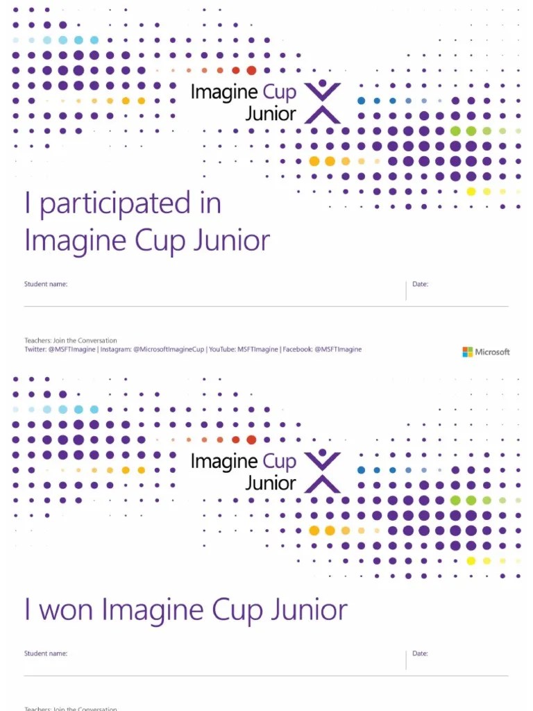 Imagine Cup Junior Student Certificate PDF