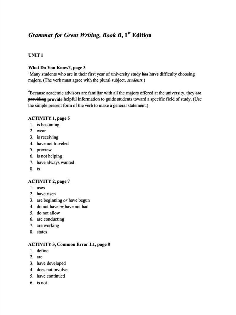 Grammar for Great Writing A Guide to Improving Verb Usage, Sentence