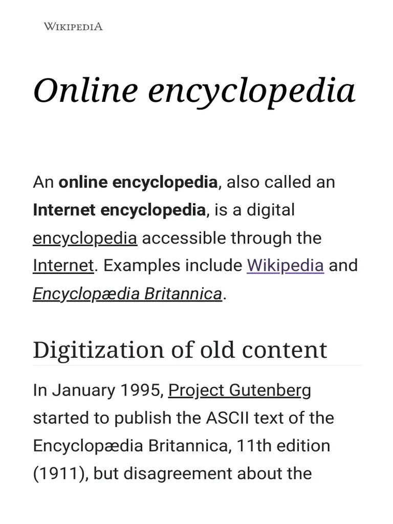 Online Encyclopedia Wikipedia PDF Encyclopedias sites