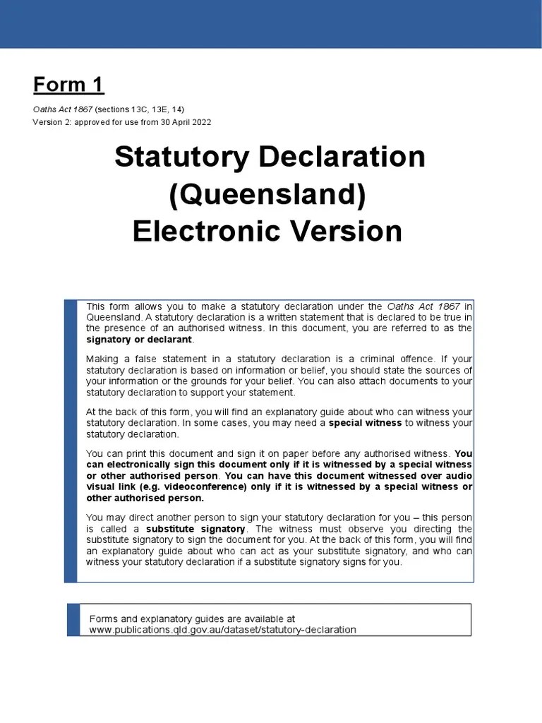 Form 1 Version 2 Statutory Declaration Form Electronic Version PDF