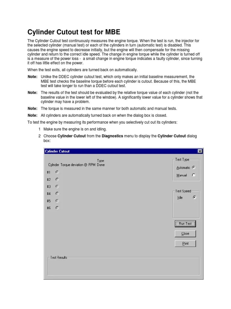 Cylinder Cutout Test For MBE PDF Engines Software