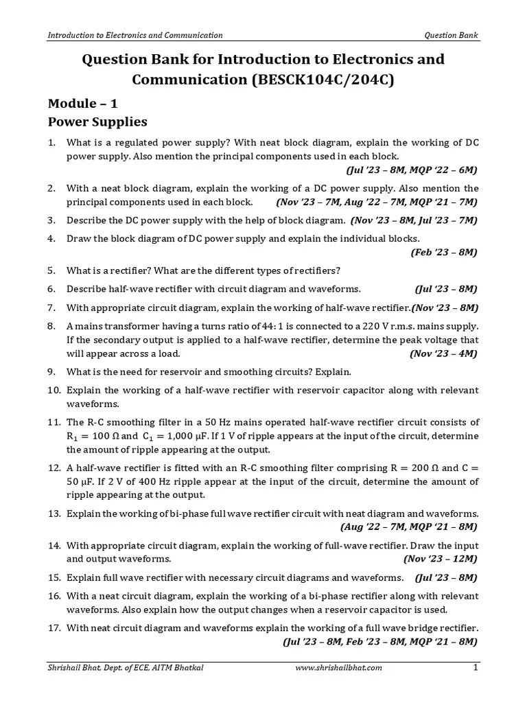Introduction To Electronics and Communication (BESCK104C/BESCK204C