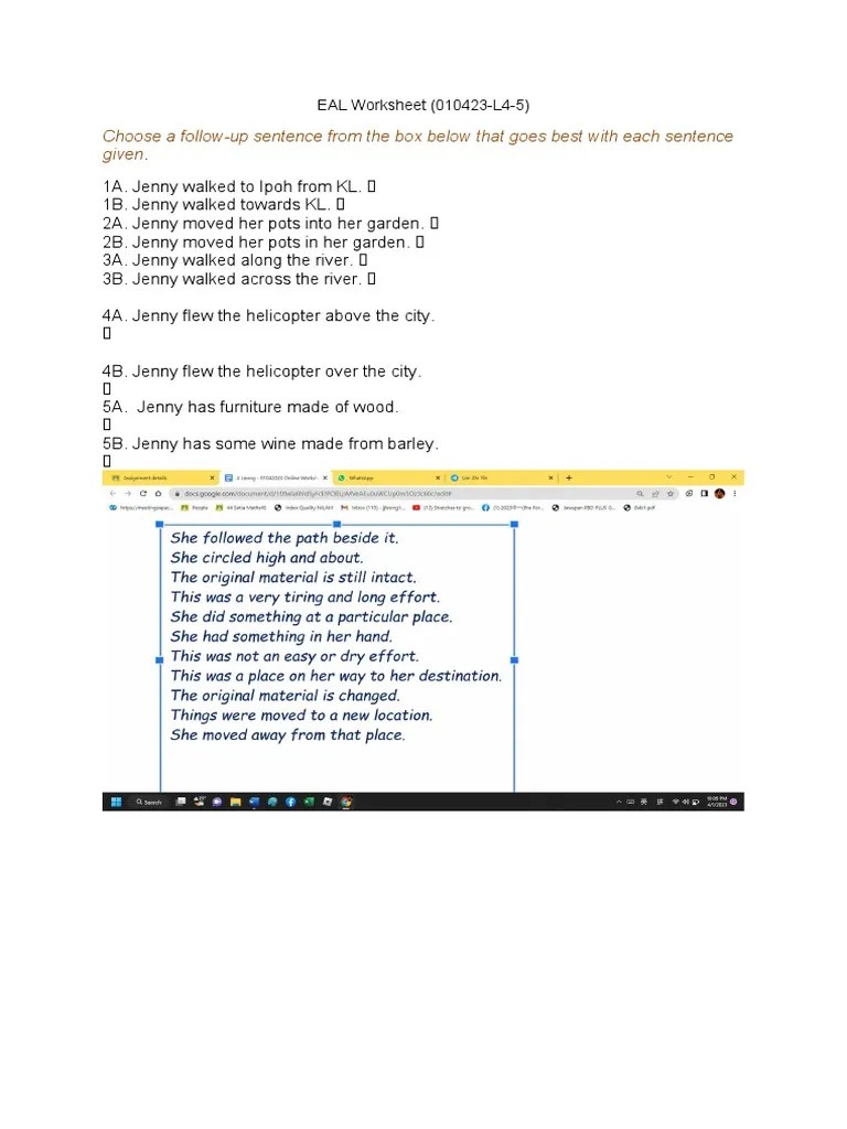 EAL Worksheet PDF