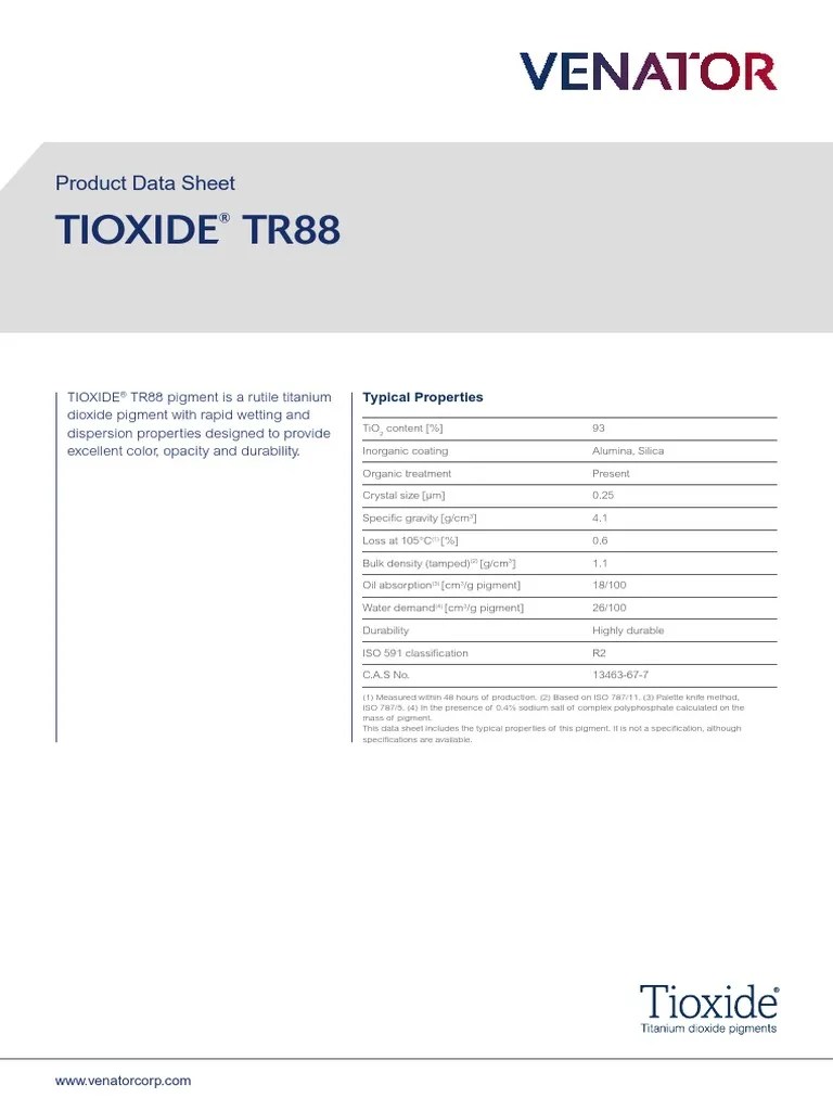 TIOXIDE TR88 Datasheet PDF Titanium Dioxide Materials