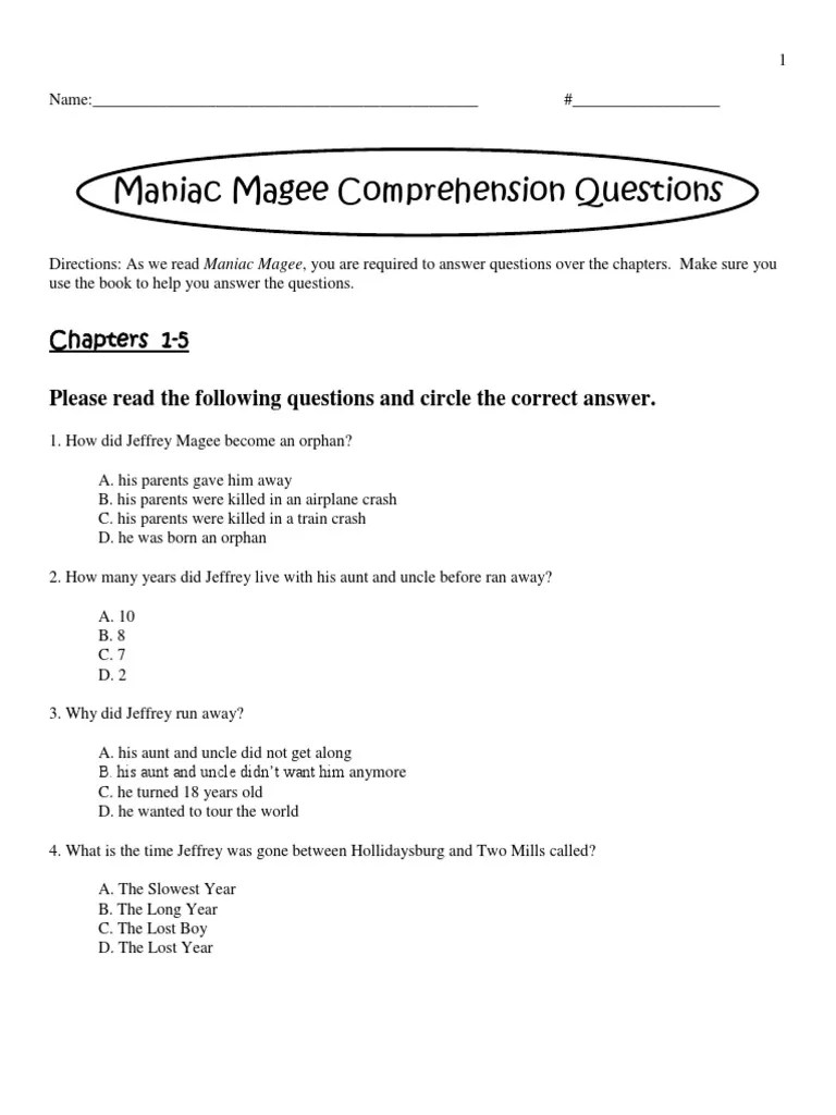 Maniac Magee Activity Sheets PDF