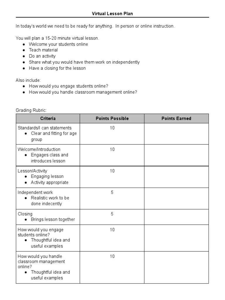 Virtual Lesson Template 1 PDF Classroom Management Lesson Plan