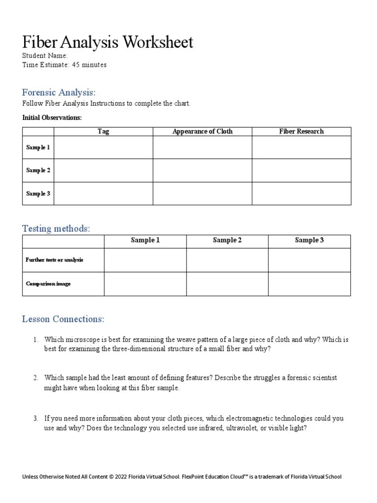 Fiber Evidence Worksheet PDF