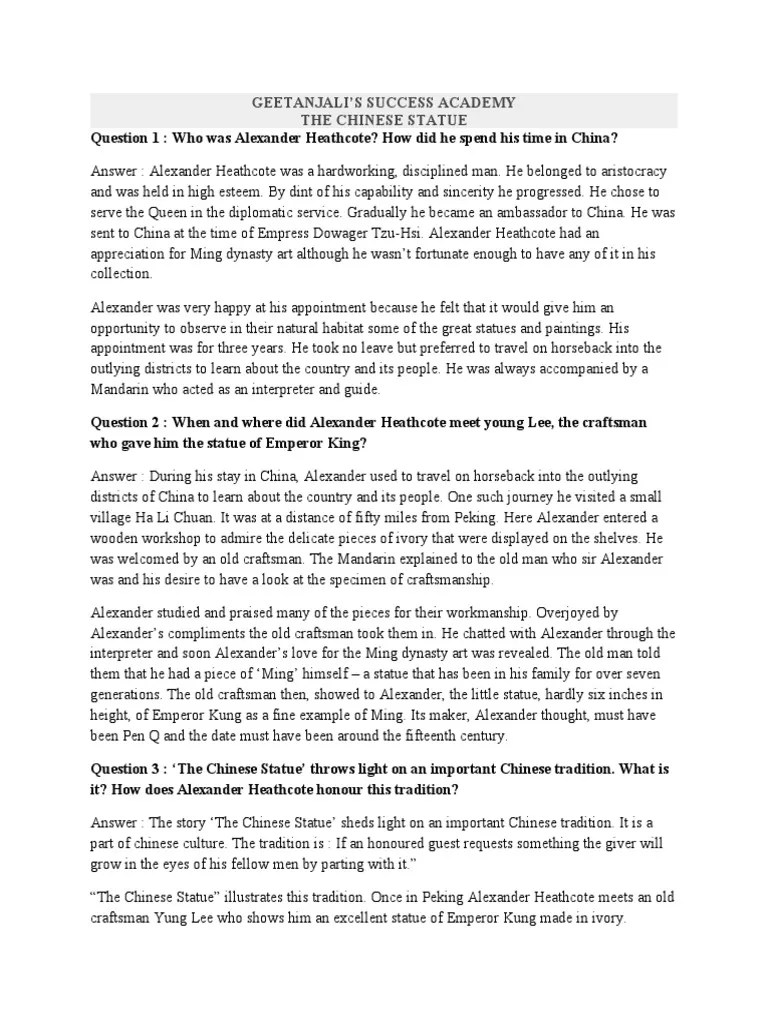 The Chinese StatueAnswers PDF Diplomatic Rank Chinese Culture