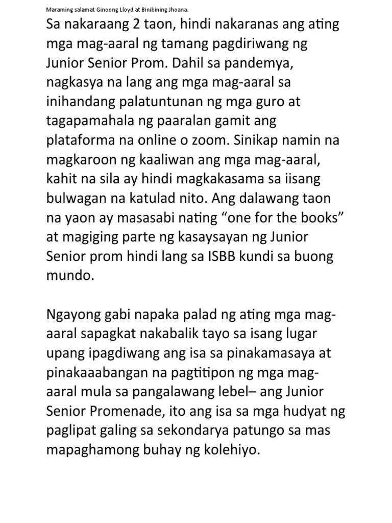 Speech For JS Prom 2023 PDF