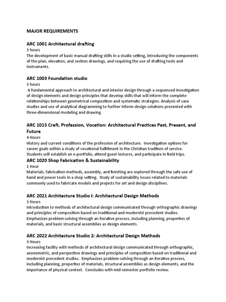 Major Requirements Course Descriptions PDF Technical Drawing Design
