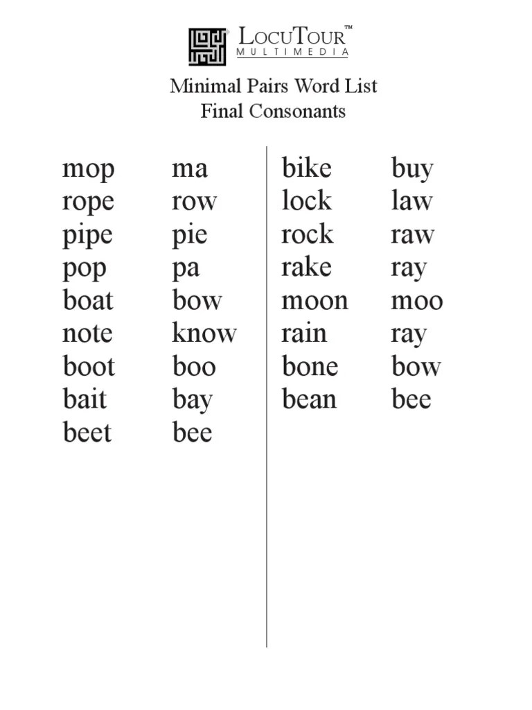 Minimal Pairs Word List