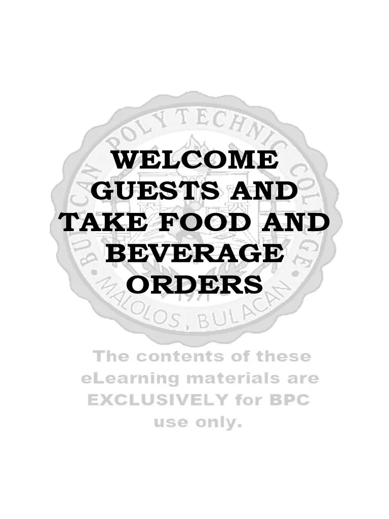 Guests and Take Food and Beverage Orders PDF