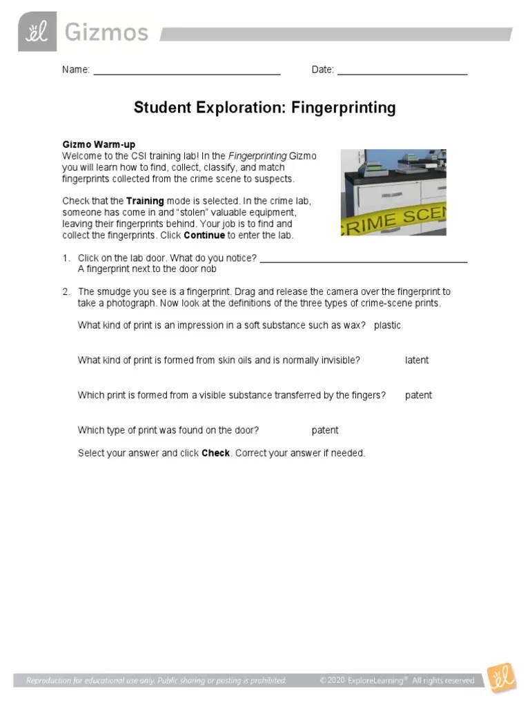 Student Exploration: Fingerprinting: Gizmo Warm-Up | PDF | Fingerprint