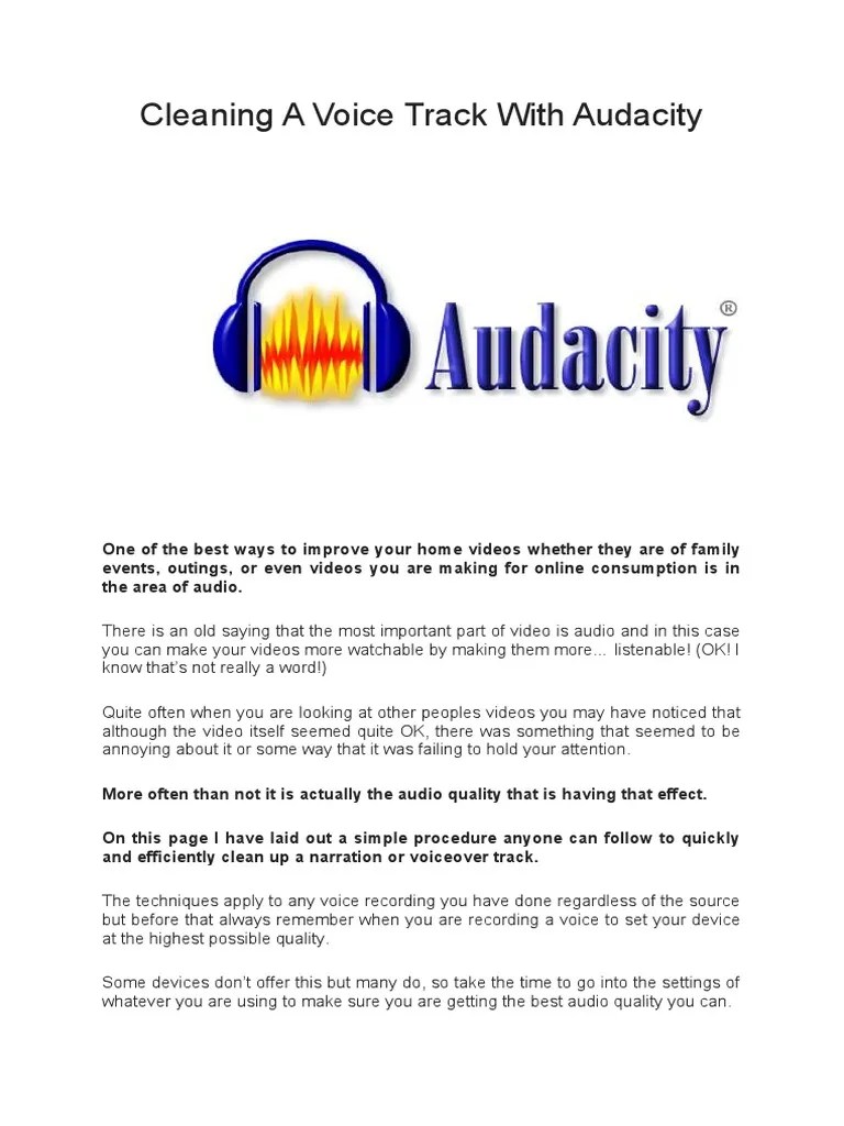 Cleaning A Voice Track With Audacity PDF Computer File