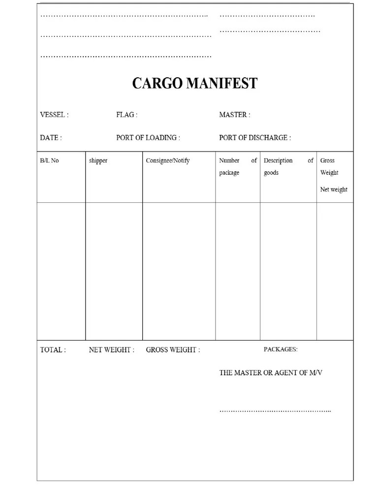 Cargo Manifest PDF