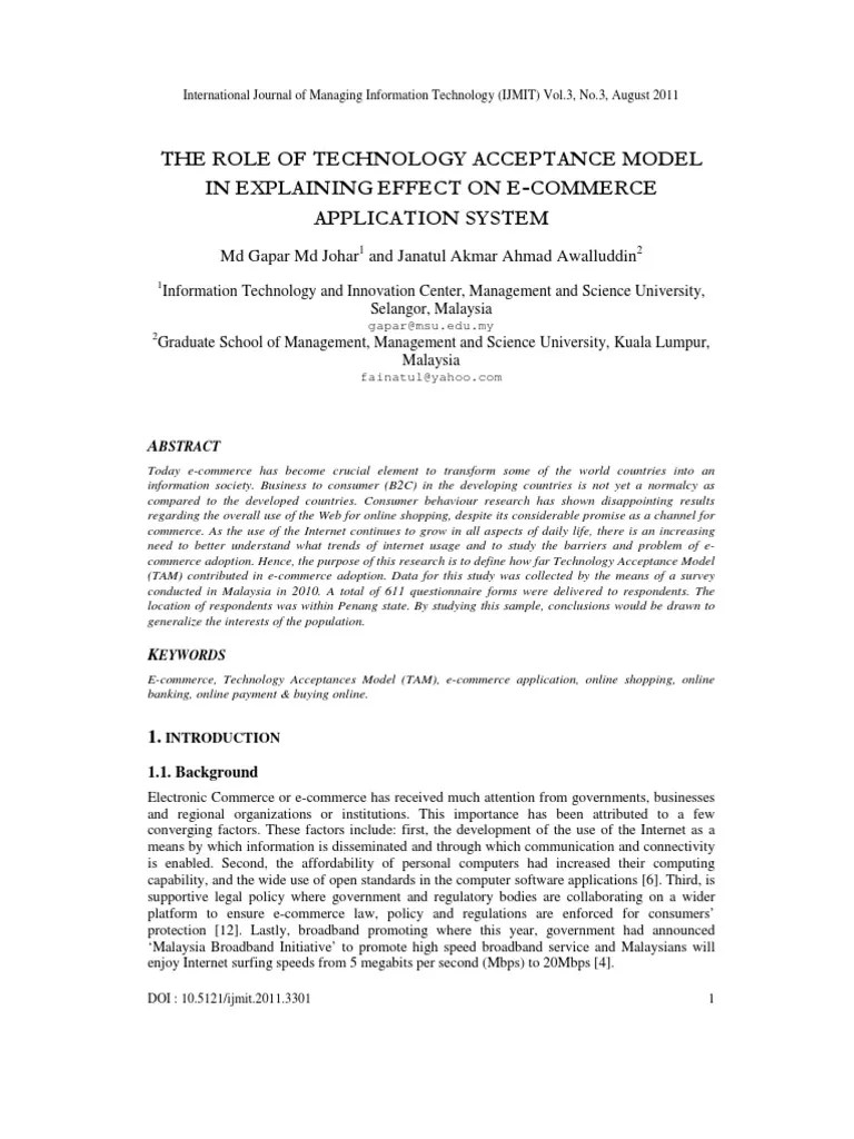 The Role of Technology Acceptance Model in Explaining Effect on E