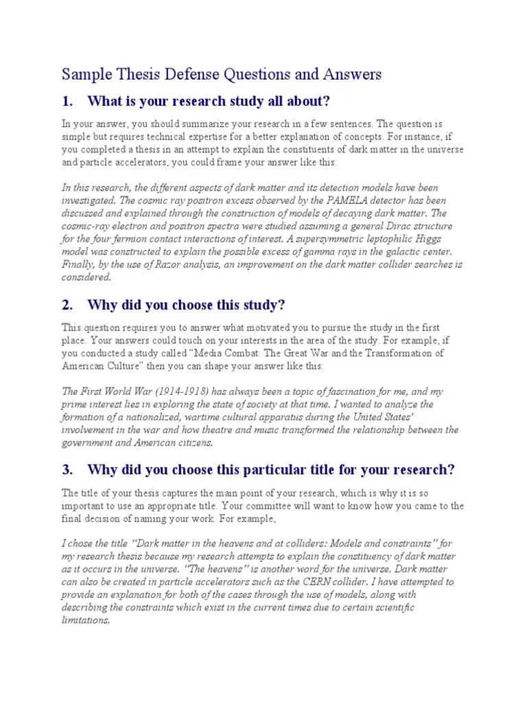 Sample Thesis Defense Questions and Answers | PDF