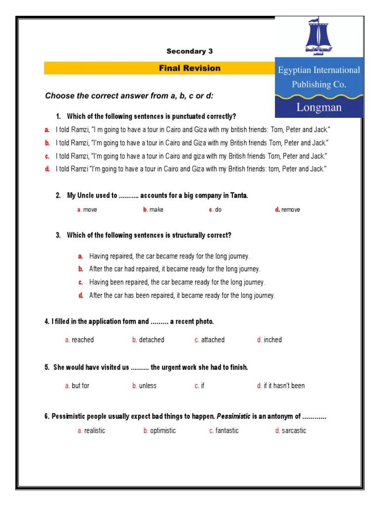Choose The Correct Answer From A, B, C or D | PDF