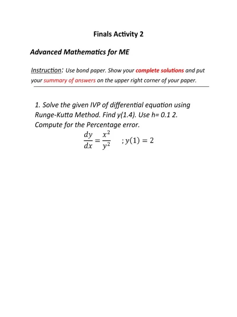 Advanced Mathematics For ME IVP of Differential Equation Using RungeKutta Method PDF