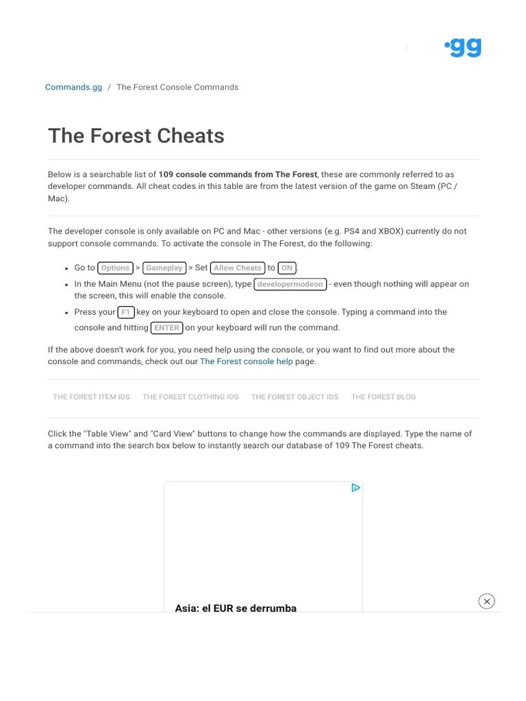 The Forest Console Commands List Commands GG PDF Command Line