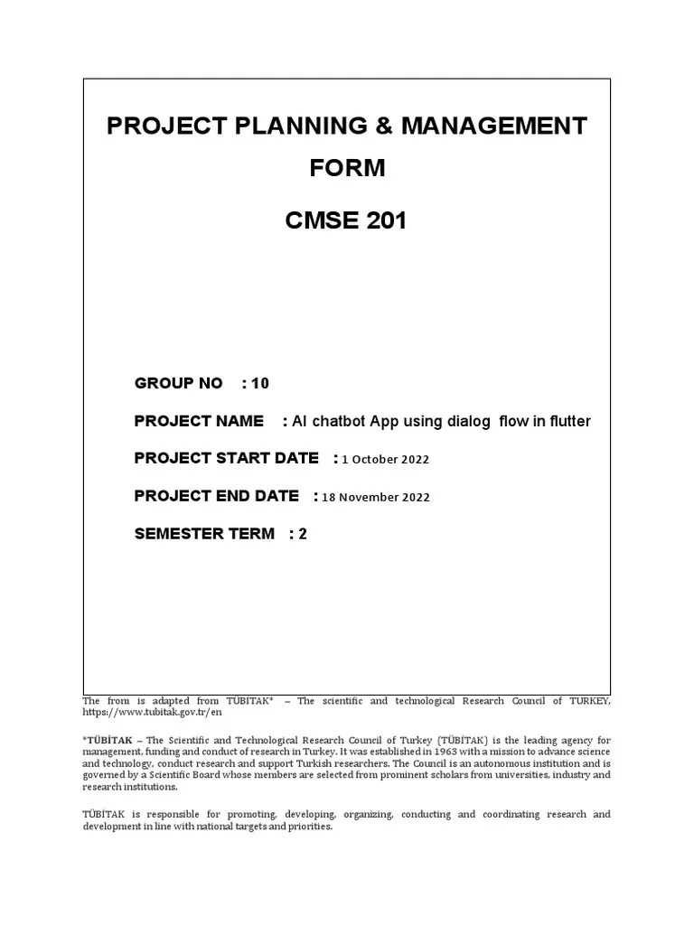 Project Planning & Management Form CMSE 201 PDF Software