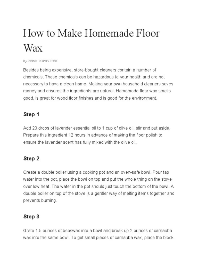 How To Make Homemade Floor Wax PDF Cooking Materials