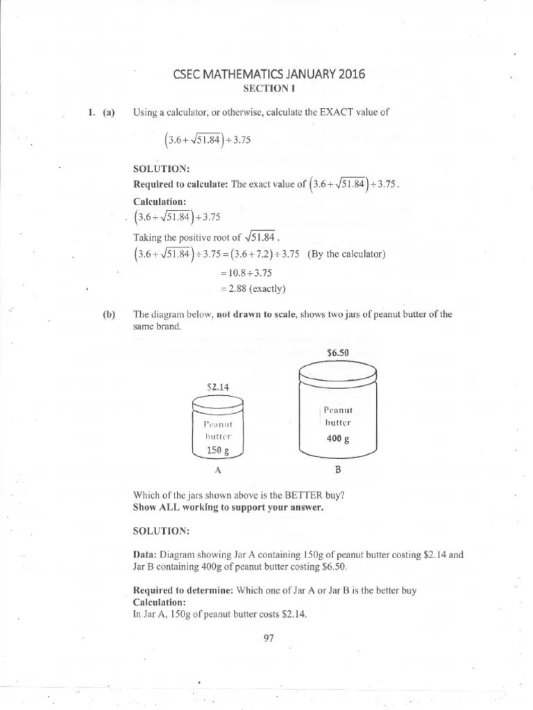 January 2016 Maths Solutions | PDF