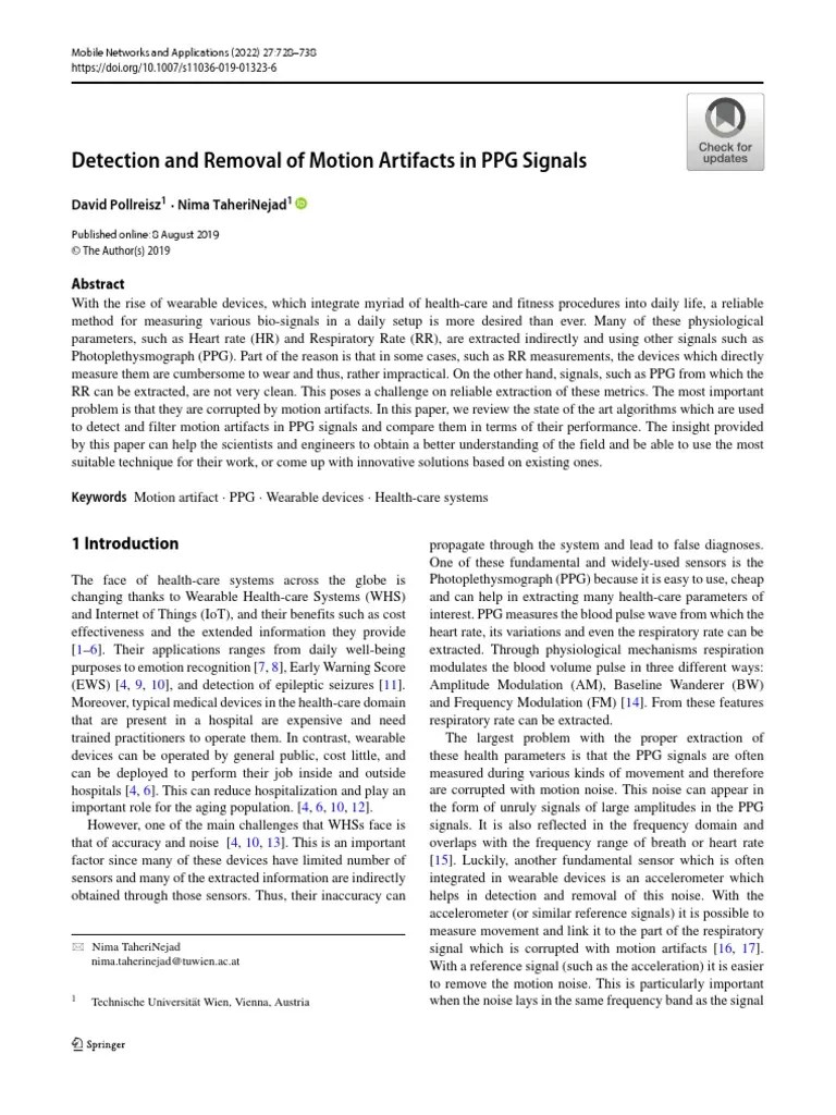 Detection and Removal of Motion Artifacts in PPG Signals David