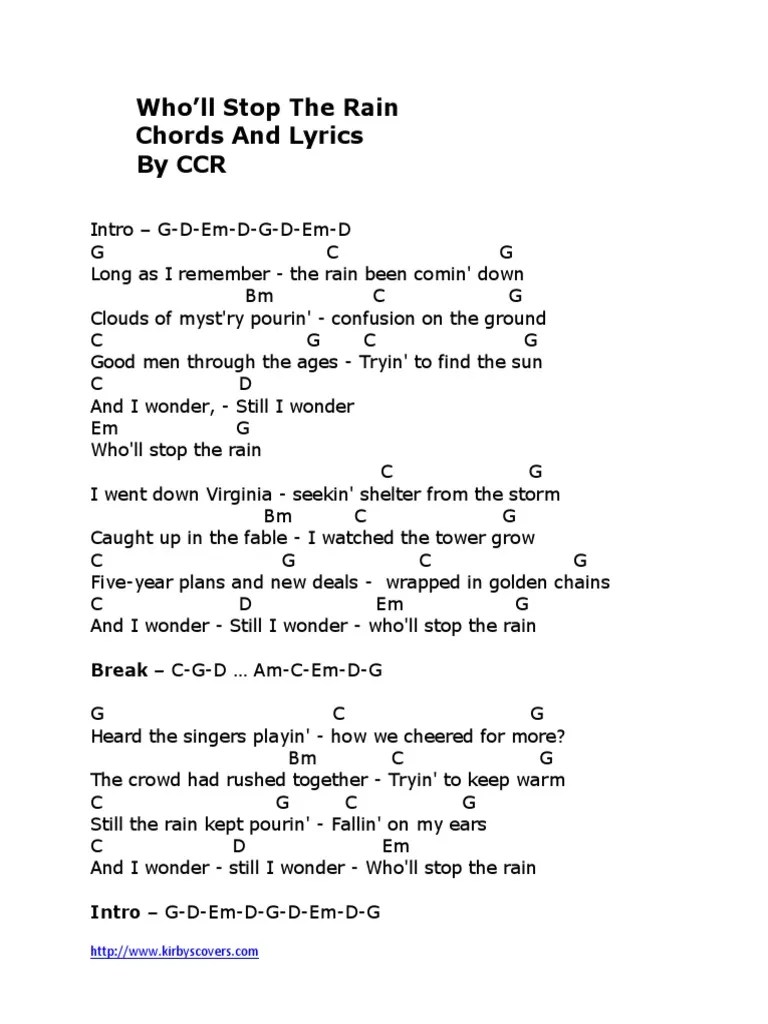 Who'll Stop The Rain Chords and Lyrics by CCR Break CGD AmCEmD