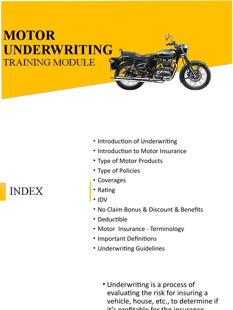 Motor Underwriting Training Module PDF Insurance Underwriting