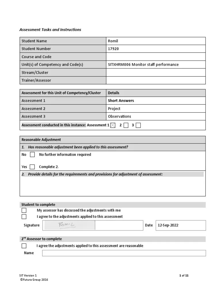SITXHRM006 Assessment 1 - Short Answers Done | PDF | Performance