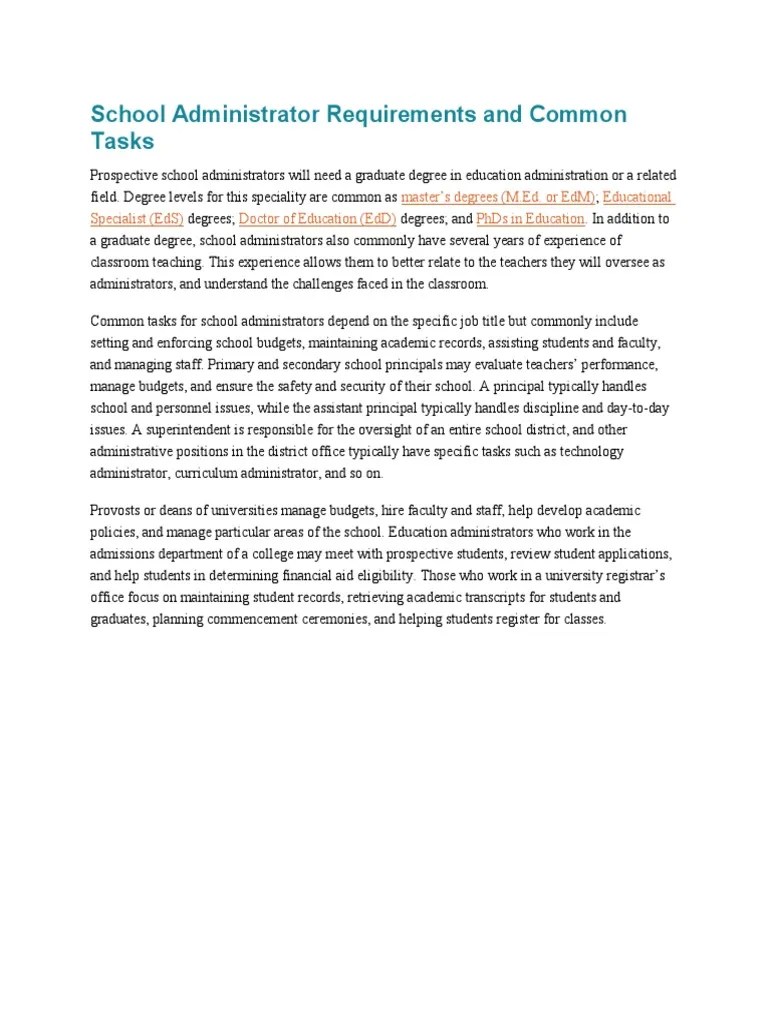 School Administrator Requirements and Common Tasks PDF